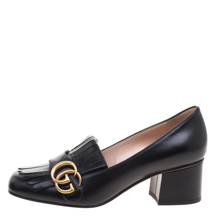 Gucci Gg Marmont Patent Leather Block Heel Loafers in Black