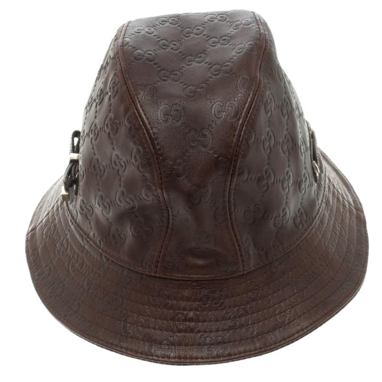 Gucci Dark Brown Guccissima Leather Fisher Hat Size M Gucci