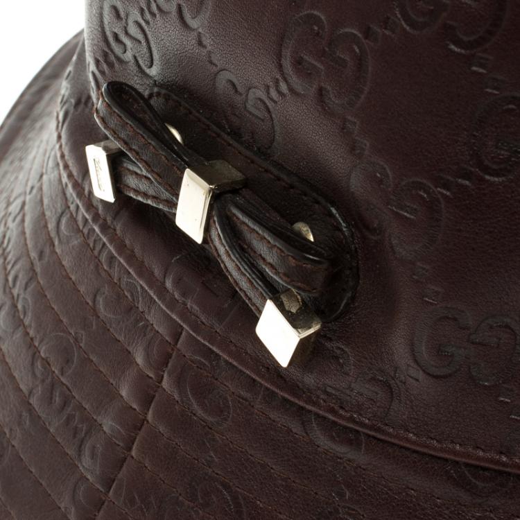 Pre Owned Gucci Dark Brown Guccissima Leather Fisher Hat Size M