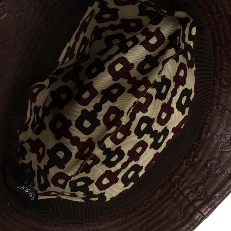Pre Owned Gucci Dark Brown Guccissima Leather Fisher Hat Size M