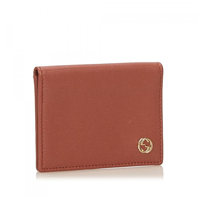 Pre Owned Gucci Brown Leather Interlocking GG Passport Cover