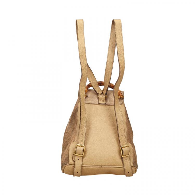 Pre Owned Gucci Beige Suede Bamboo Rucksack Backback 