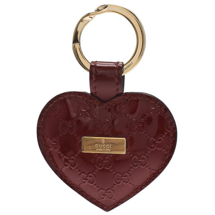 Pre Owned Gucci Red Guccissima Leather Patent Heart Keyring