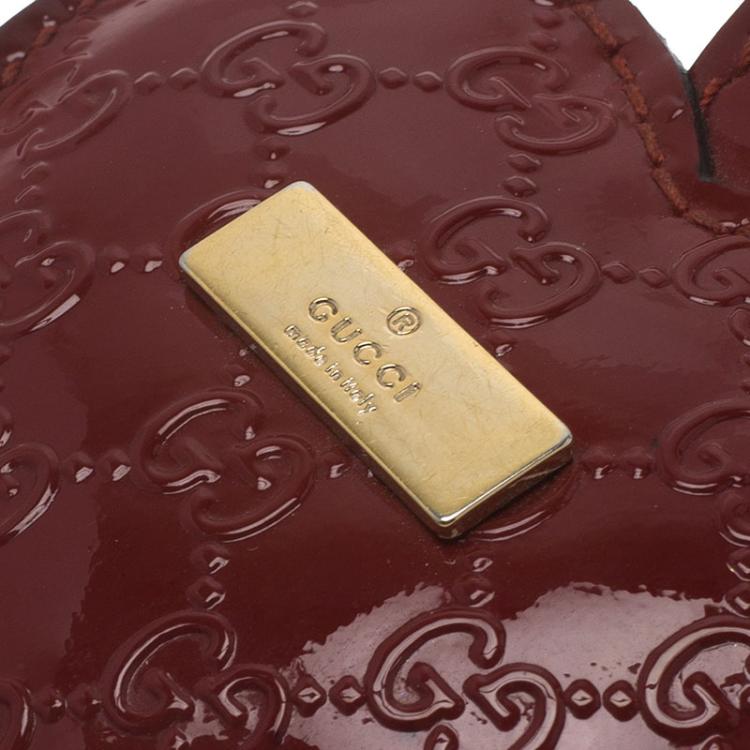 Pre Owned Gucci Red Guccissima Leather Patent Heart Keyring