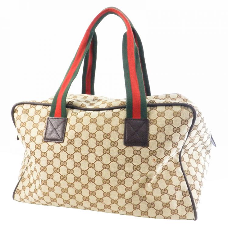 Pre Owned Gucci Beige/Ebony GG Canvas Collapsible Carry-On Duffel Bag
