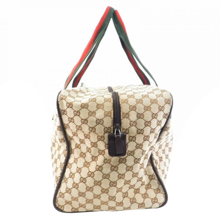 Pre Owned Gucci Beige/Ebony GG Canvas Collapsible Carry-On Duffel Bag