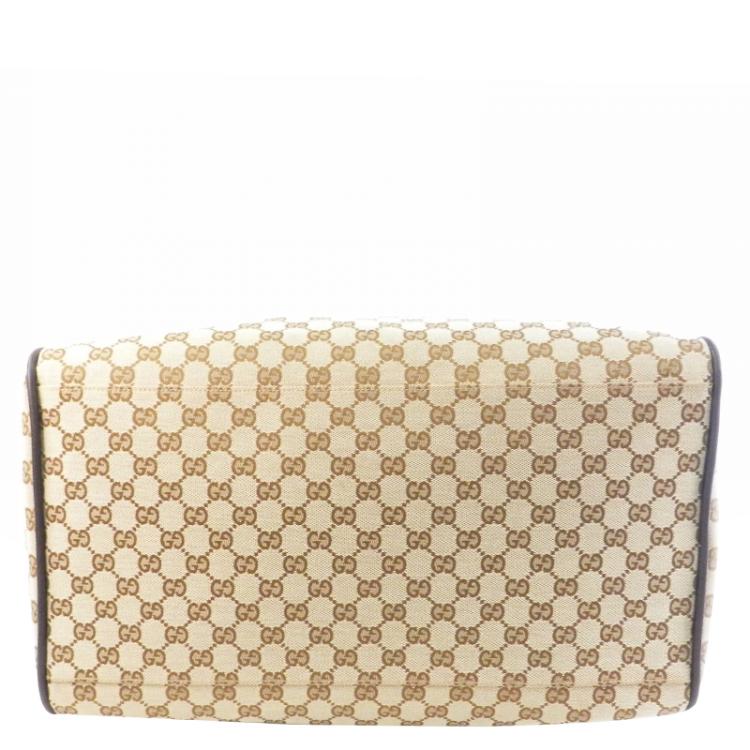 Pre Owned Gucci Beige/Ebony GG Canvas Collapsible Carry-On Duffel Bag