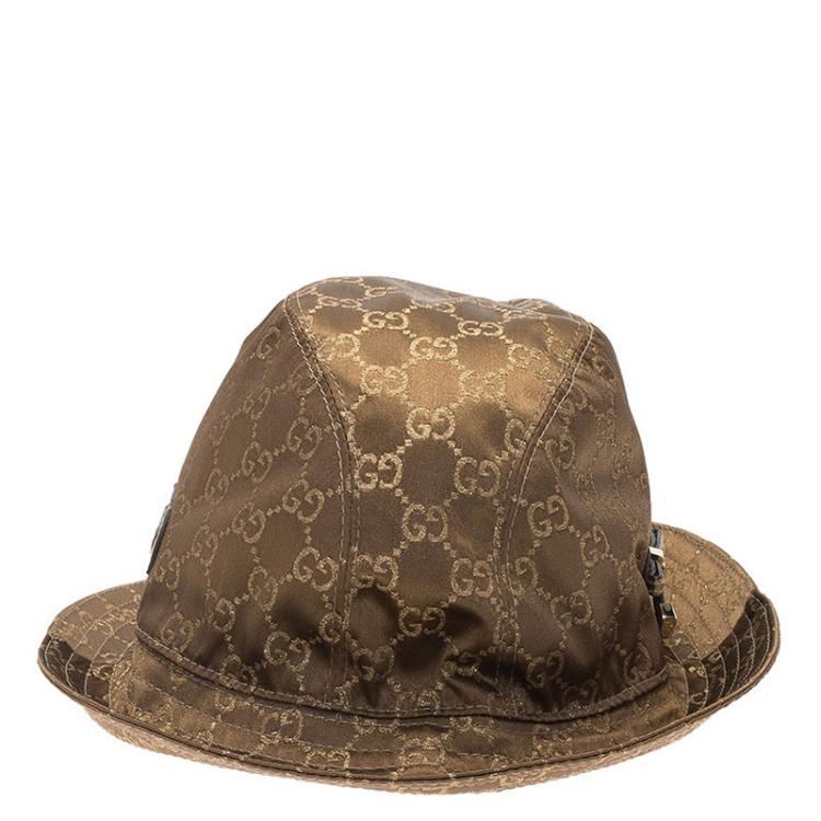 Pre Owned Gucci Brown Guccissima Satin Bow Detail Bucket Hat M