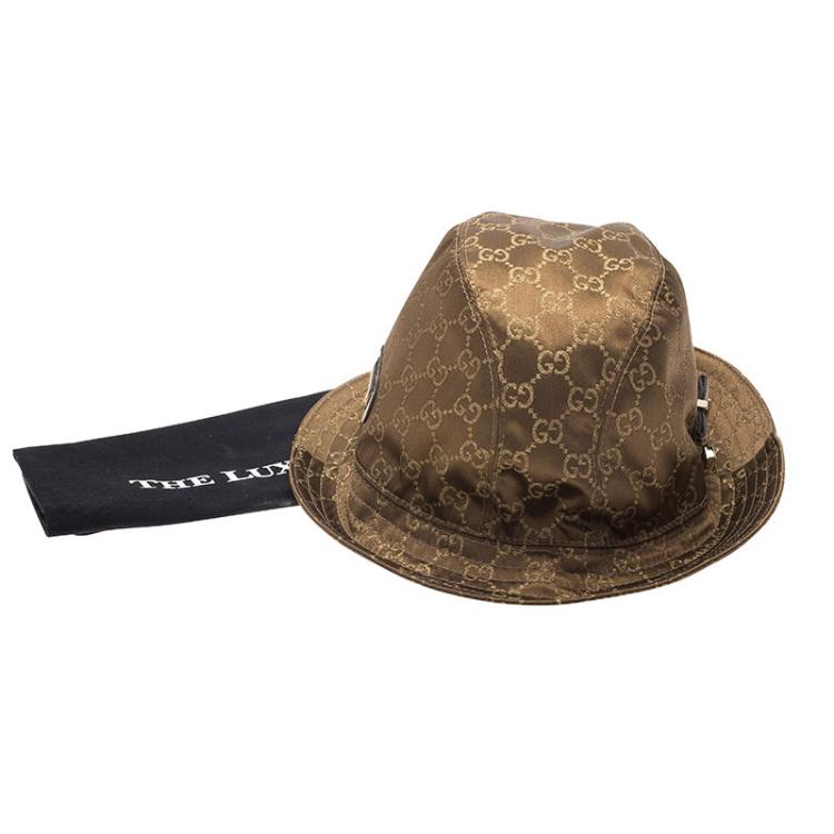 Pre Owned Gucci Brown Guccissima Satin Bow Detail Bucket Hat M