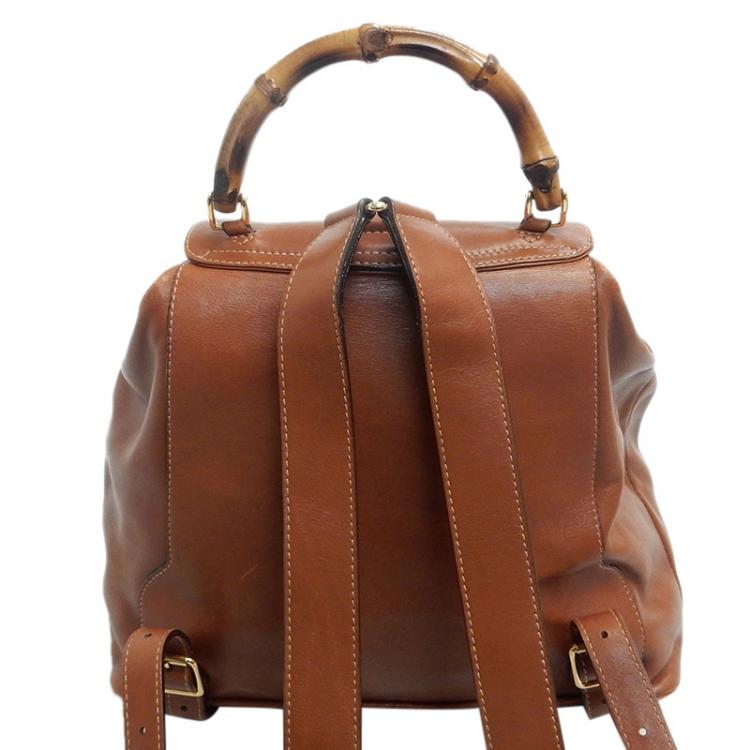 Pre Owned Gucci Brown Leather Bamboo Backpack