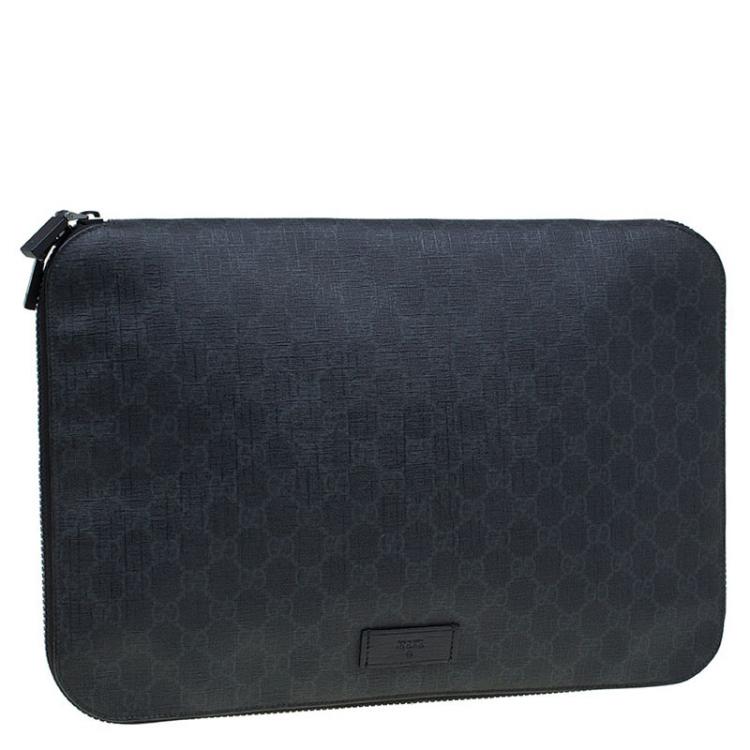 Pre Owned Gucci Dark Grey GG Supreme Canvas Portfolio