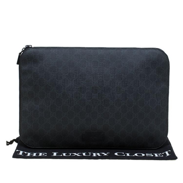 Pre Owned Gucci Dark Grey GG Supreme Canvas Portfolio