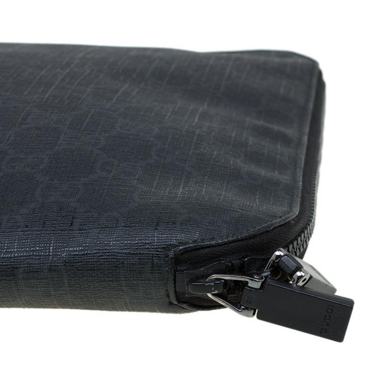 Pre Owned Gucci Dark Grey GG Supreme Canvas Portfolio