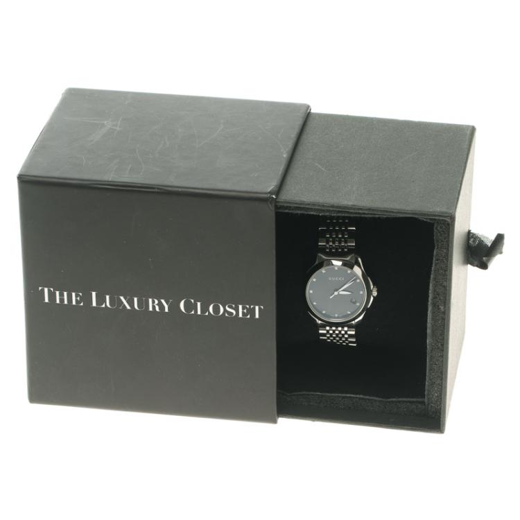 Pre Owned Gucci Black Mother of Pearl Stainless Steel G Timeless Women's Wristwatch 27 mm