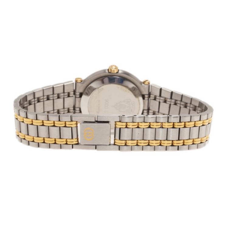 Pre Owned Gucci Cream Gold-Plated Stainless Steel 9000L Women's Wristwatch 25MM