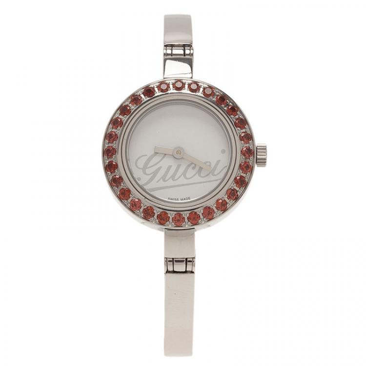 Pre Owned Gucci White Stainless Steel 105 Women's Wristwatch 25MM