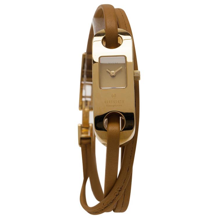 Pre Owned Gucci beige Gold-Plated Stainless Steel O-Frame Women's Wristwatch 16MM