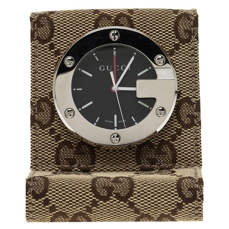 Pre Owned Gucci Black Stainless Steel and Fabric YC200002 Table Clock 
