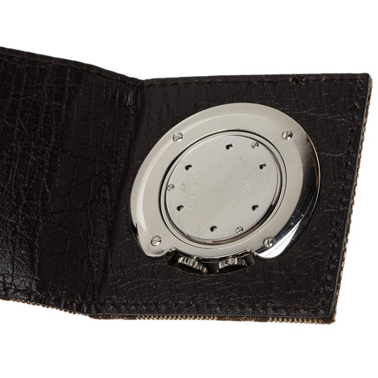 Pre Owned Gucci Black Stainless Steel and Fabric YC200002 Table Clock 