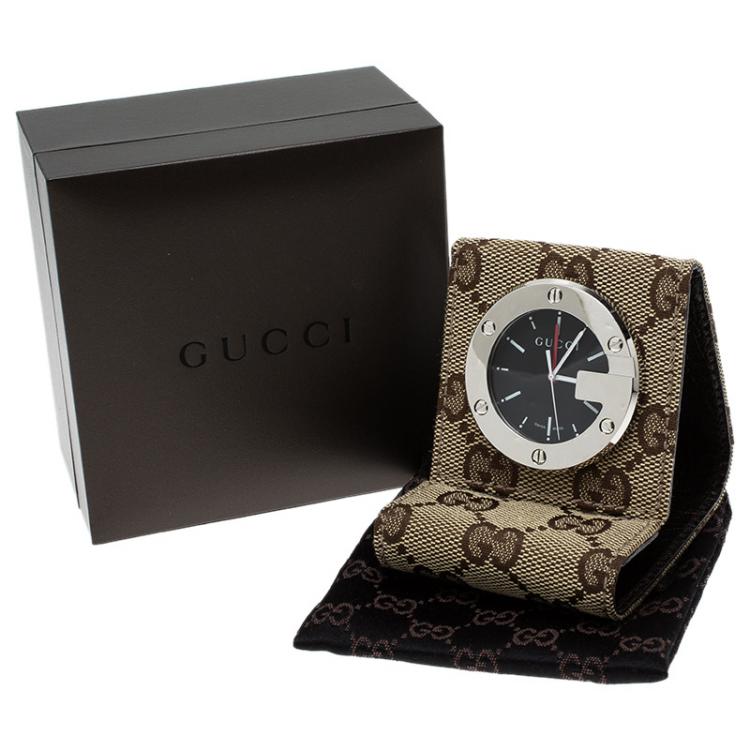 Pre Owned Gucci Black Stainless Steel and Fabric YC200002 Table Clock 