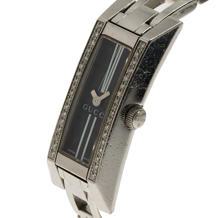 Pre Owned Gucci Black Stainless Steel Diamond G-Link Women's Wristwatch 14MM