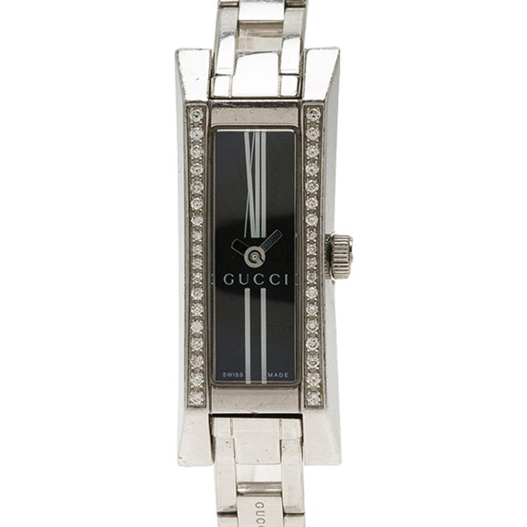 Pre Owned Gucci Black Stainless Steel Diamond G-Link Women's Wristwatch 14MM