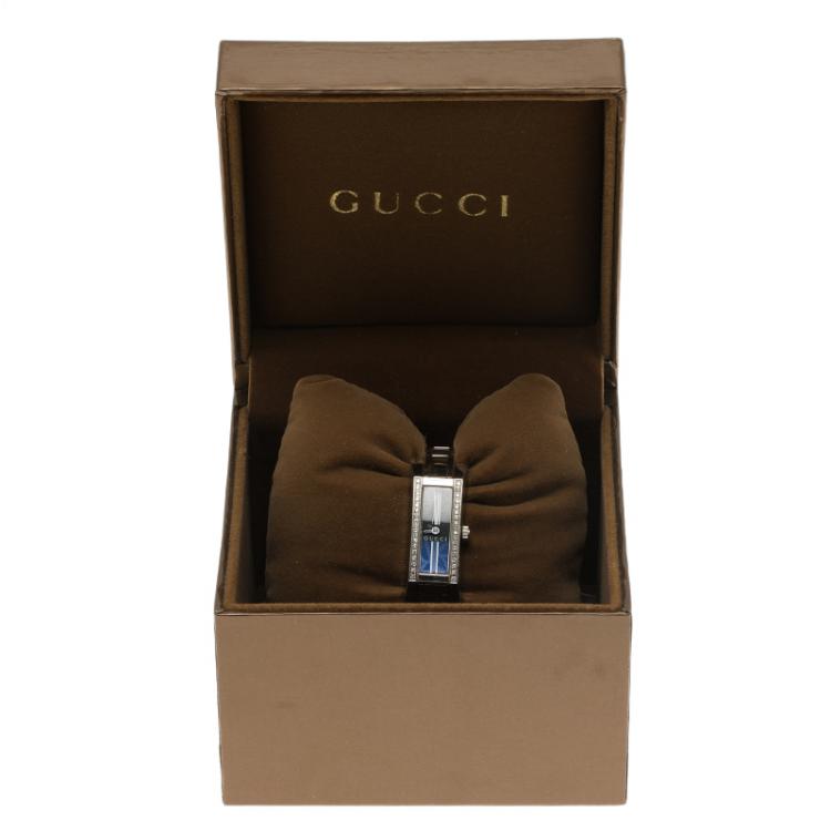 Pre Owned Gucci Black Stainless Steel Diamond G-Link Women's Wristwatch 14MM