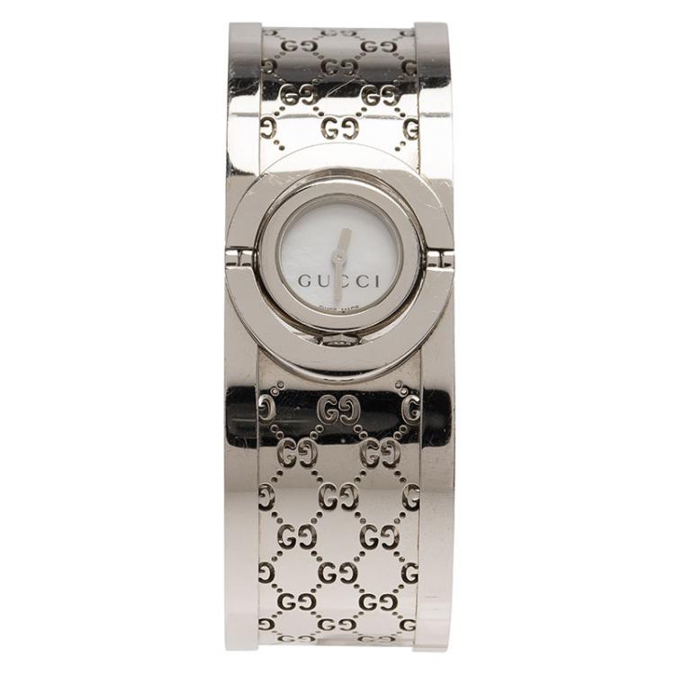 Pre Owned Gucci White Stainless Steel Twirl Women's Wristwatch 22MM