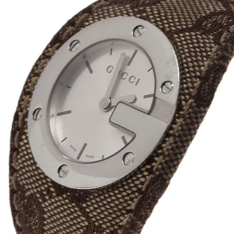 Pre Owned Gucci White Stainless Steel U Play Canvas Women's Wristwatch 31MM