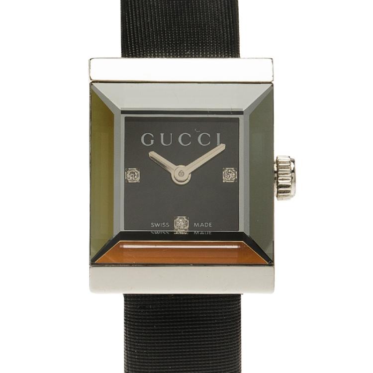 Pre Owned Gucci Black Stainless Steel G-Frame Women's Wristwatch 14MM