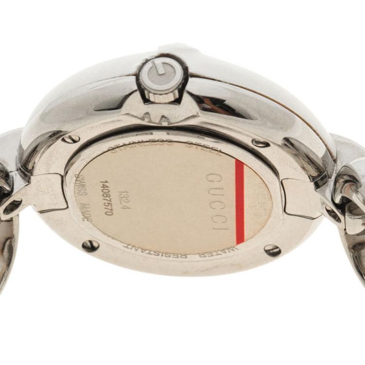 Pre Owned Gucci Silver White Bamboo Stainless Steel 132.4 Women's Wristwatch 36MM