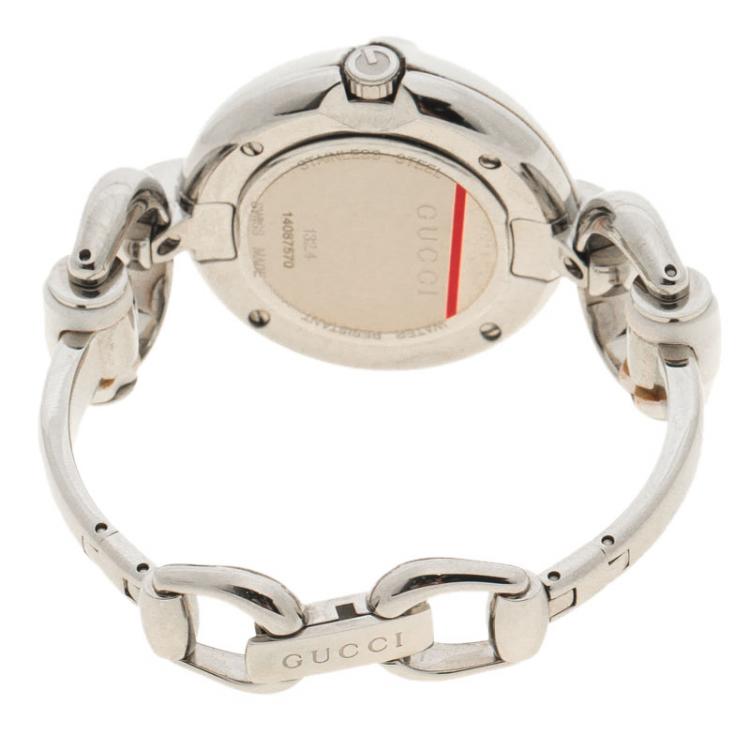 Pre Owned Gucci Silver White Bamboo Stainless Steel 132.4 Women's Wristwatch 36MM