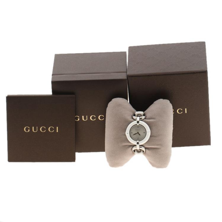Pre Owned Gucci Silver White Bamboo Stainless Steel 132.4 Women's Wristwatch 36MM