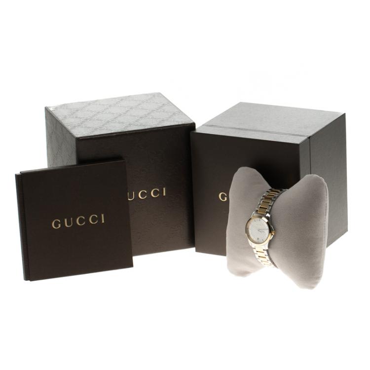 Pre Owned Gucci Silver Two Tone Stainless Steel G- Timeless YA126531 Women's Wristwatch 27mm