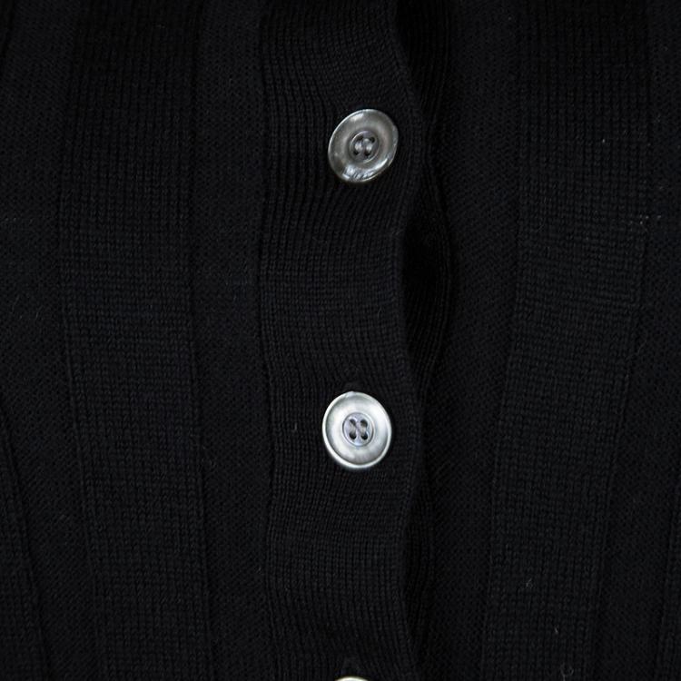 Pre Owned Guy Laroche Black Rib Knit Button Front Collared Wool Cardigan S