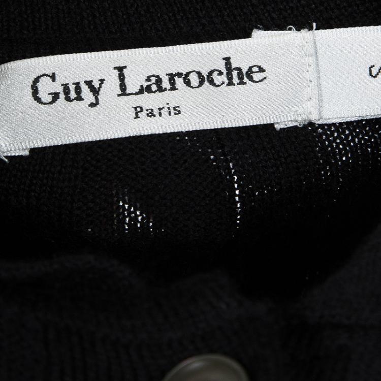 Pre Owned Guy Laroche Black Rib Knit Button Front Collared Wool Cardigan S