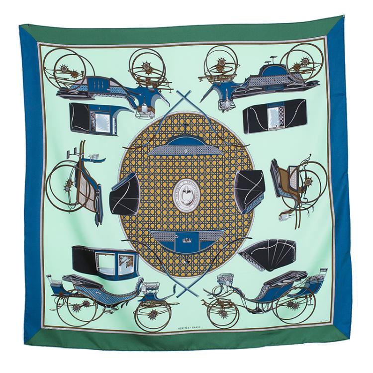 Pre Owned Hermes Green Les Voitures a Transformation Square Scarf