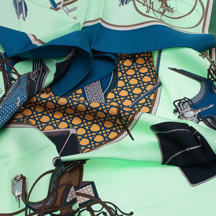 Pre Owned Hermes Green Les Voitures a Transformation Square Scarf