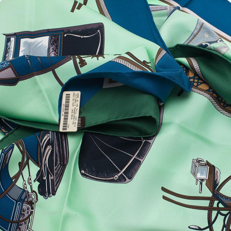Pre Owned Hermes Green Les Voitures a Transformation Square Scarf