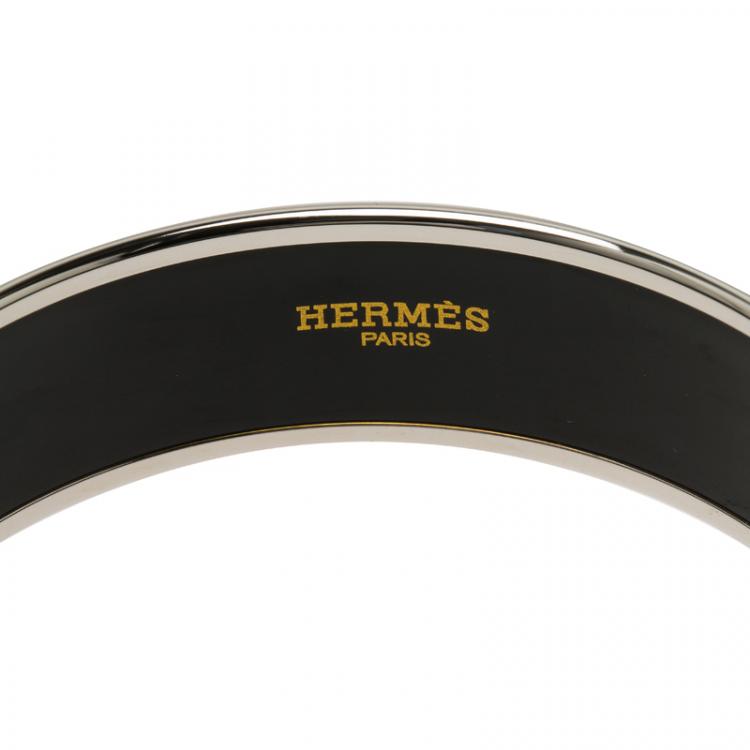 Pre Owned Hermès Wide Horsebit Printed Light Blue Enamel Palladium Plated Bracelet