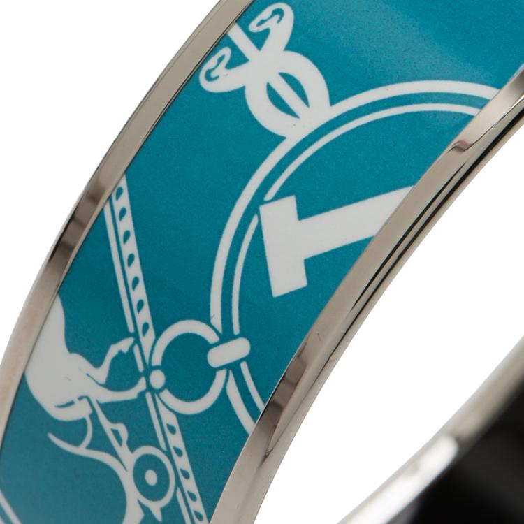 Pre Owned Hermès Wide Printed Black Enamel Palladium Plated Bracelet