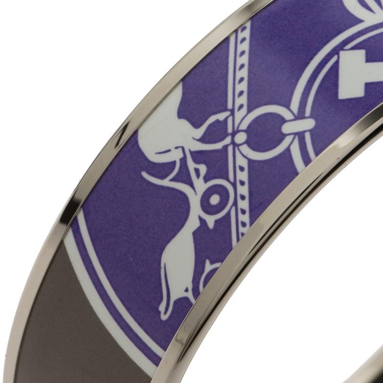 Pre Owned Hermès Wide Printed Multicolor Enamel Palladium Plated Bracelet