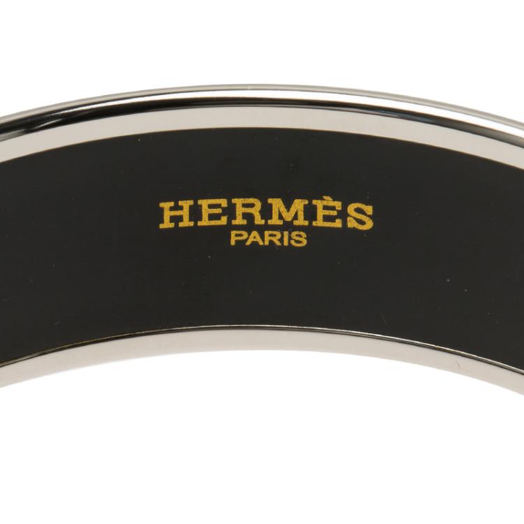 Pre Owned Hermès Wide Printed Multicolor Enamel Palladium Plated Bracelet