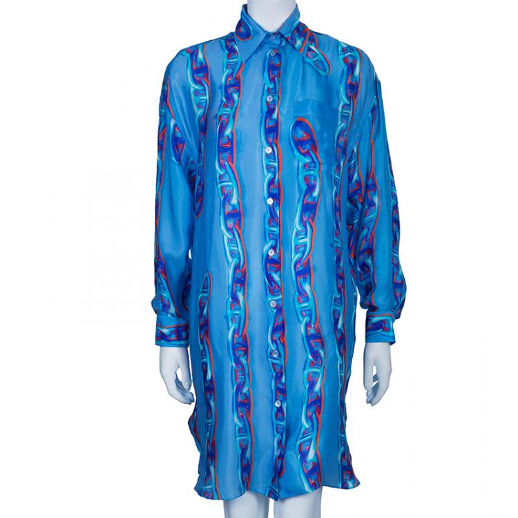 Pre Owned Hermès Blue Maille Dancre Shirt Dress M