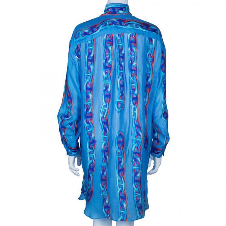Pre Owned Hermès Blue Maille Dancre Shirt Dress M