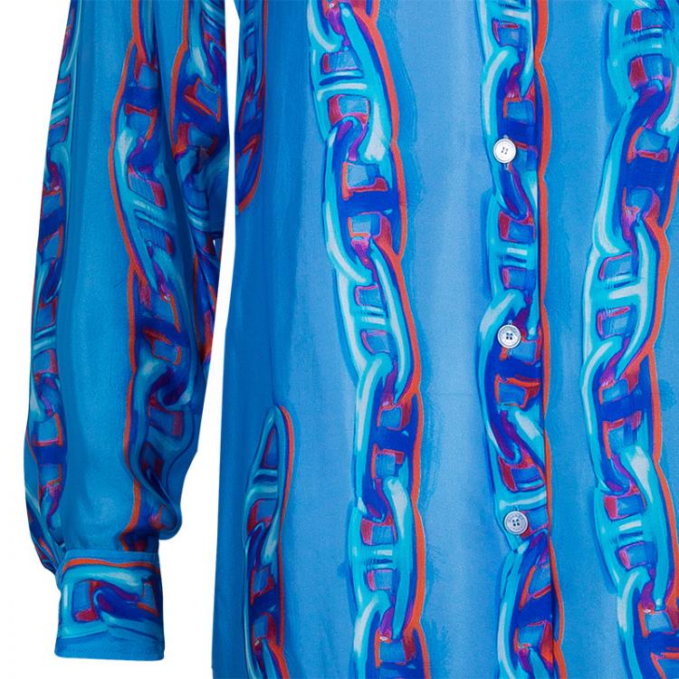 Pre Owned Hermès Blue Maille Dancre Shirt Dress M