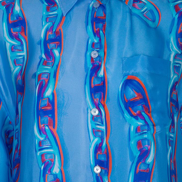 Pre Owned Hermès Blue Maille Dancre Shirt Dress M