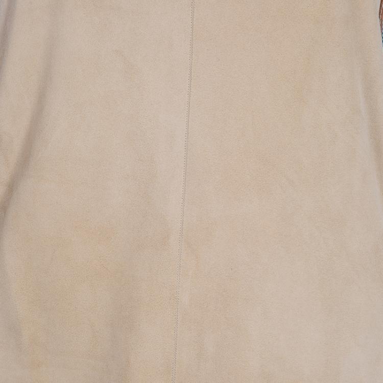 Pre Owned Hermes Beige Suede Leather Piping Detail Sleeveless Dress S