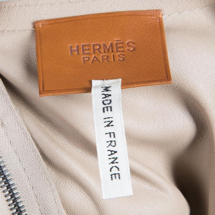 Pre Owned Hermes Beige Suede Leather Piping Detail Sleeveless Dress S