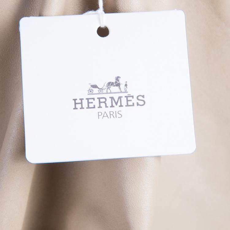 Pre Owned Hermes Beige Suede Leather Piping Detail Sleeveless Dress S